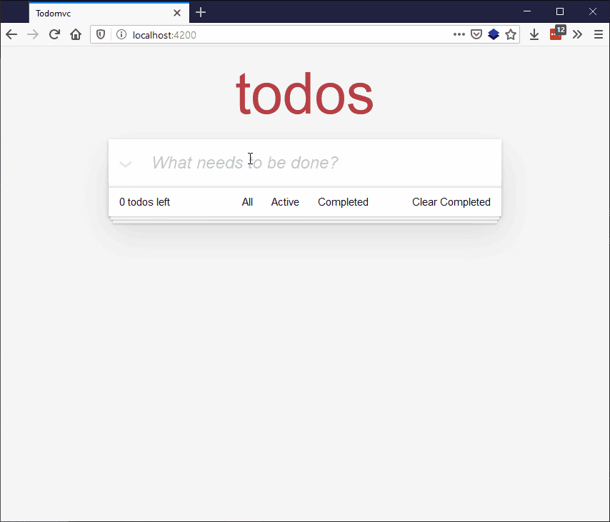 Die Todo-Listen-App, die zeigt, dass das Routing für alle, aktive und erledigte Todos funktioniert.