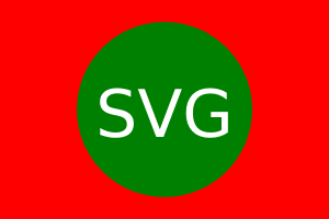 Roter Hintergrund, bestehend aus einem zentrierten grünen Kreis. Weißer Text, der im Kreis zentriert ist, ist SVG.